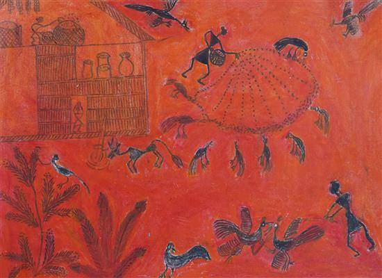 Painting by Sunita Koracha - Threshing of crops