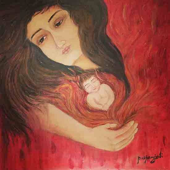 Painting by Puspanjali Sharma - Love & pain of a mother in upbringing a child