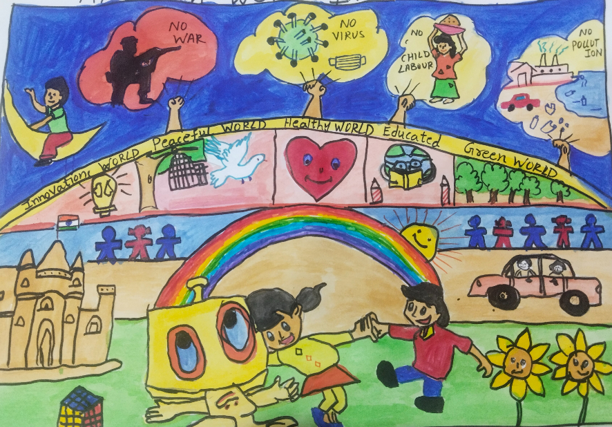 Painting by Veekshith Rustumpet - My dream world in 2050