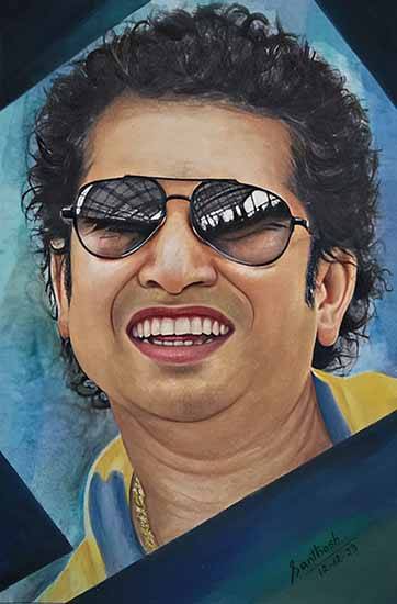 Painting by Santhosh Kumar - The Master Blaster