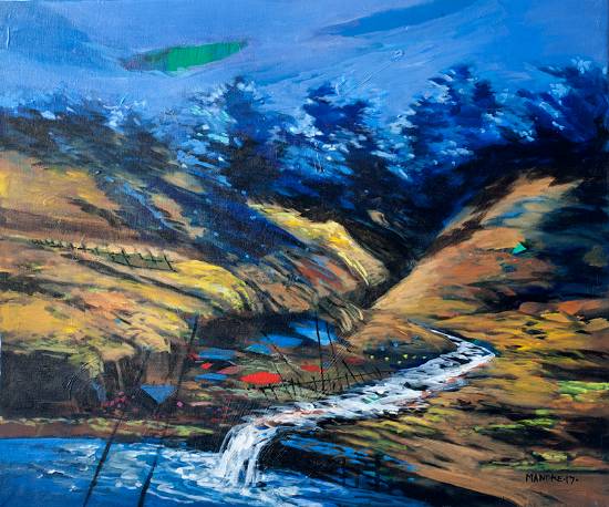 Painting by Bhalchandra Mandke - Mountain Brook