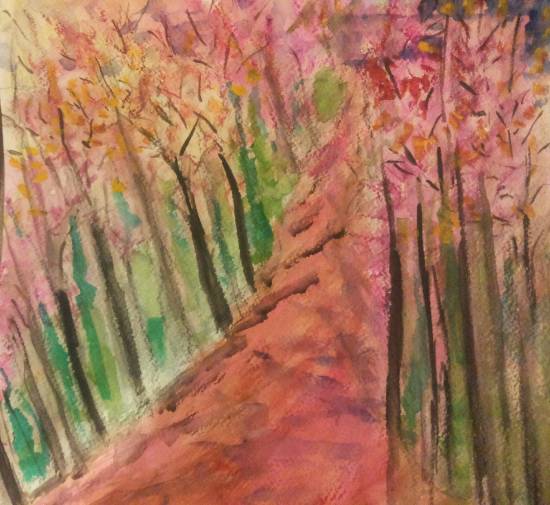 Paintings by Anindita Sengupta - Panchgani forest in the monsoons
