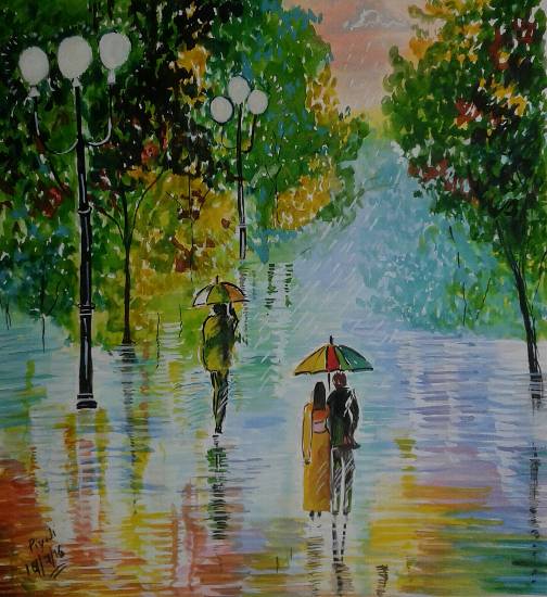 Paintings by Piyali Mitra - A Rainy evening