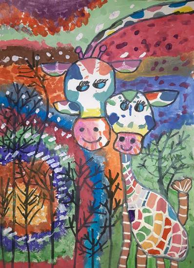 Painting by Moragala Theekshana - Giraffe Family