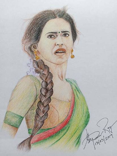 Painting by Supam Roy - Lady in Saree