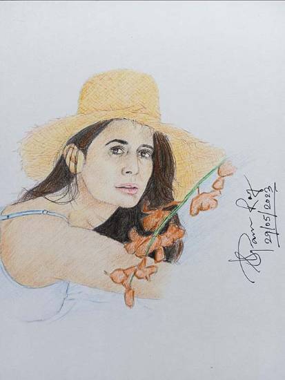 Painting by Supam Roy - Lady wearing hat