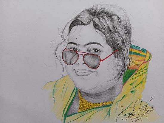 Painting by Supam Roy - Portrait of my sister