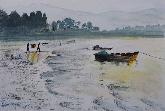 Painting by Dr Kanak Sharma - Morning hurry
