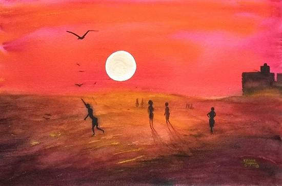 Painting by Dr Kanak Sharma - Red Sky