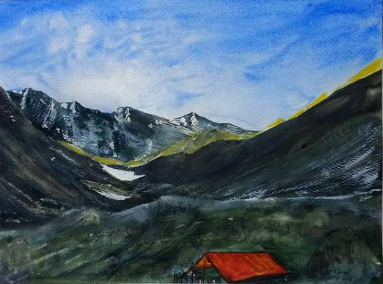 Painting by Dr Kanak Sharma - Solitude in Himalayas