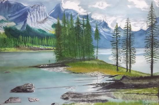 Painting by Bhalchandra Bapat - Maligne Lake Jasper National Park, Canada