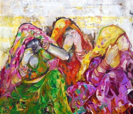 Paintings by Debjani Datta - Pilgrims - Women 1