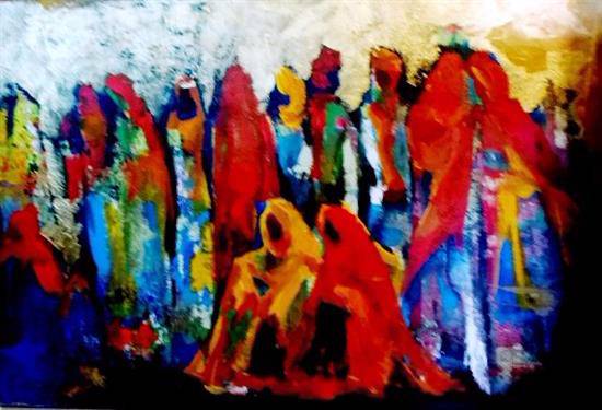 Paintings by Debjani Datta - Pilgrims - 1 Abstract