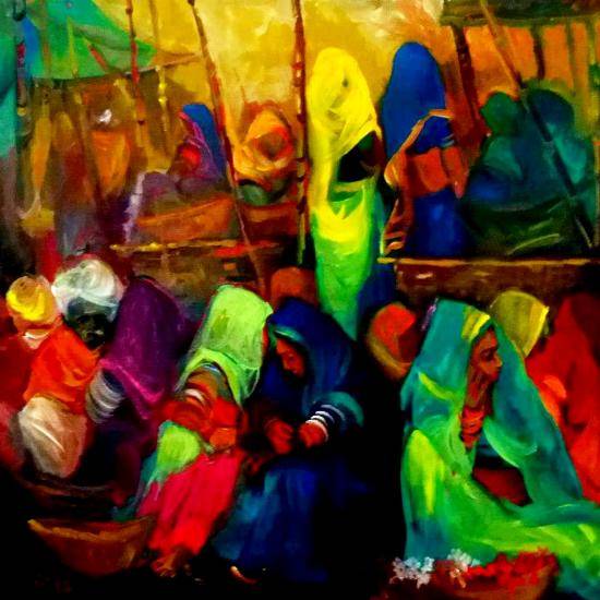 Paintings by Debjani Datta - Market Place