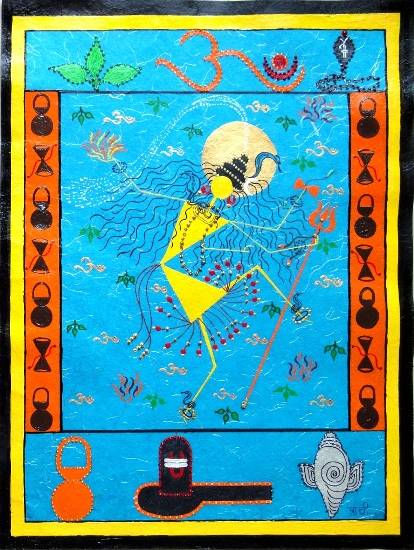Painting by Prachi Gorwadkar - Warli style Shankara Tandav Nrutya
