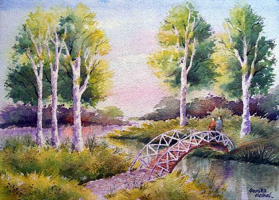 Painting by Sanika Dhanorkar - Over the Bridge