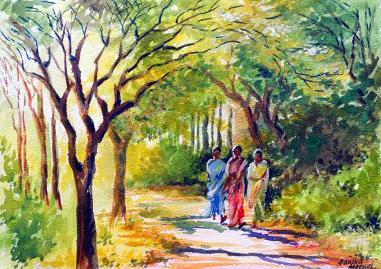 Painting by Sanika Dhanorkar - Through the Woods