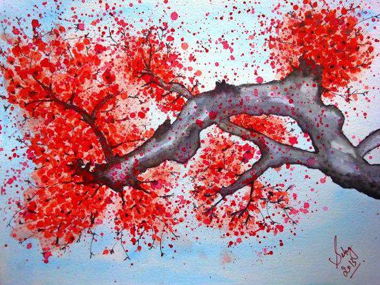 Paintings by Sarabjit Kaur - Cherry Blossoms