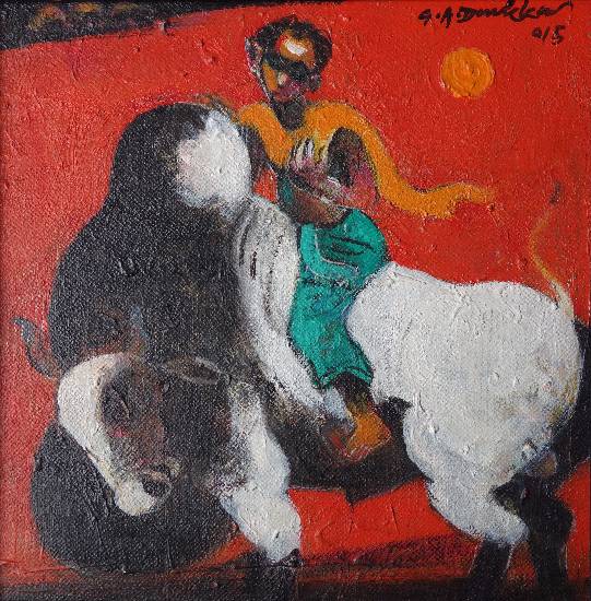 Paintings by G A Dandekar - Playing with Bull