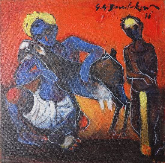 Paintings by G A Dandekar - Man with Goat