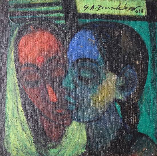 Painting by G A Dandekar - Mother Daughter