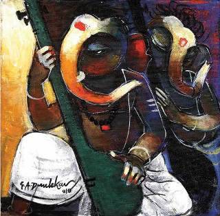 Painting by G A Dandekar - Ganesha with Sitar
