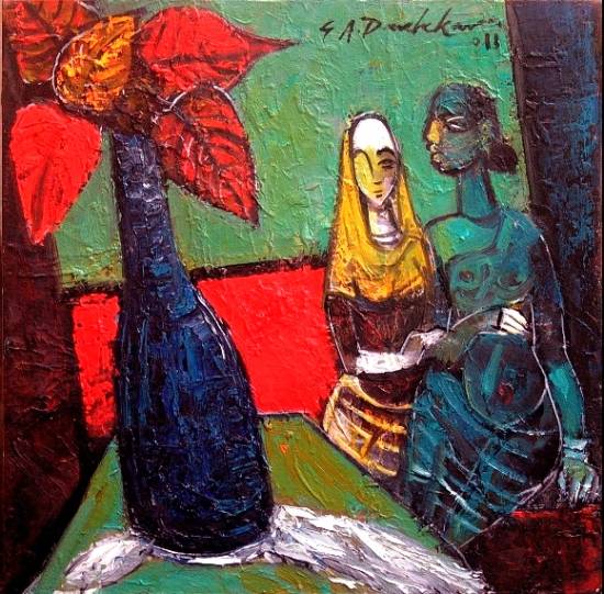 Paintings by G A Dandekar - Ladies with Flowerpot