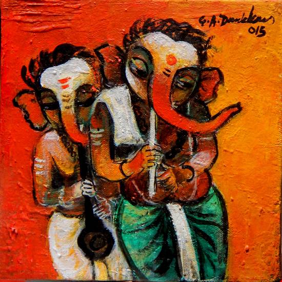 Painting by G A Dandekar - Ganesha playing flute