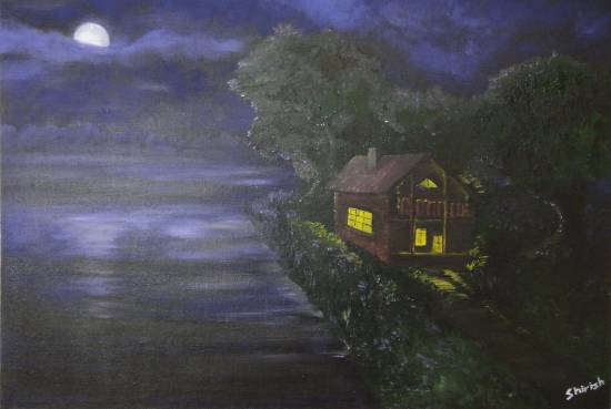 Paintings by Shirish Deshpande - Moonlit Cabin