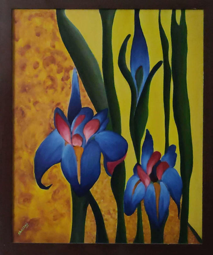 Paintings by Shalini Goyal - Blue floral on canvas in oil and acrylic paints