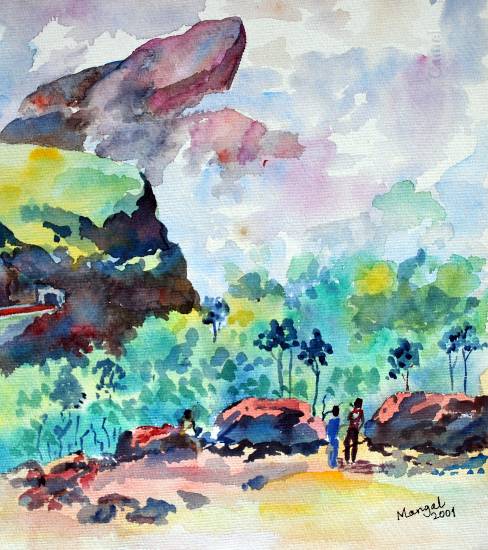 Painting by Mangal Gogte - Foggy Duke's nose, Khandala