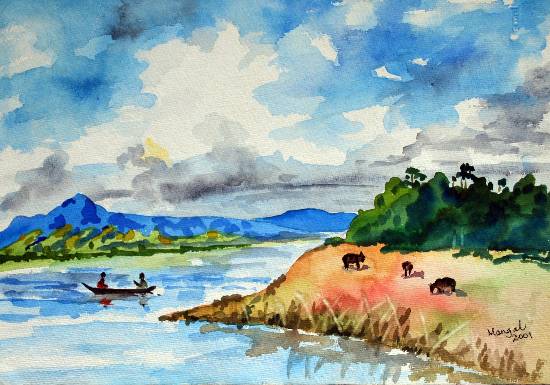 Paintings by Mangal Gogte - Boating in Kashmir