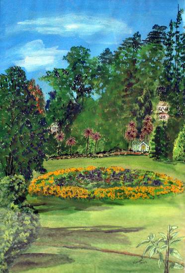 Painting by Mangal Gogte - Orange in the sea of green, Ooty