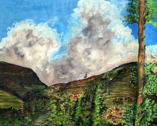 Paintings by Mangal Gogte - Rainclouds pass by, Ooty