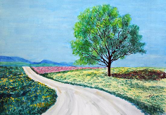 Painting by Mangal Gogte - A carpet of flowers, Kaas, Satara