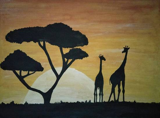 Painting by Tanay Nikheel Kelkar - African sunset