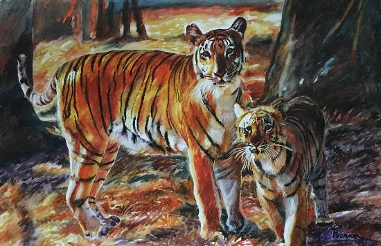 Paintings by Poonam Juvale - Tiger - Aggression