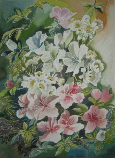 Paintings by Poonam Juvale - Pink & White Flowers