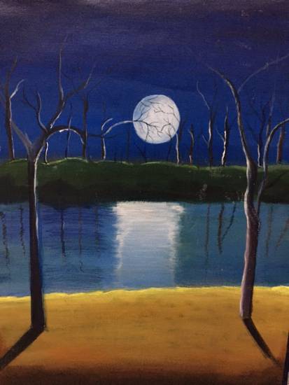 Painting by Prisha Hiren Ajmera - Moonlight