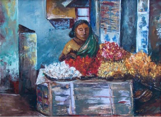 Paintings by Vijaya Rajagopalan - Flower Seller