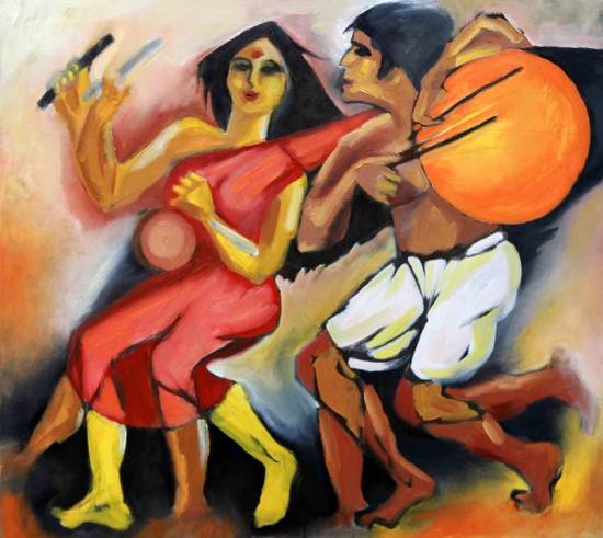 Painting by Milon Mukherjee - Festivity