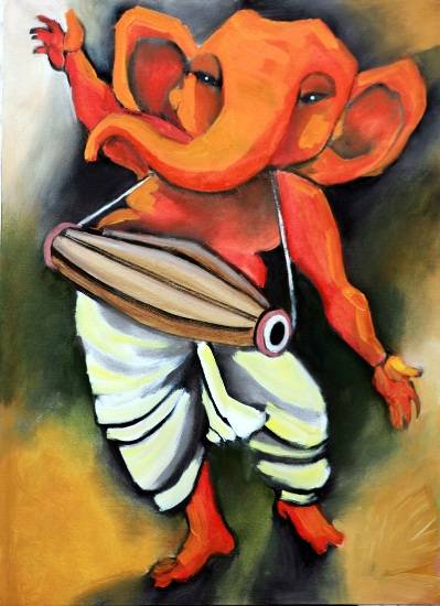 Painting by Milon Mukherjee - Ganesh in Rhythm
