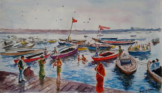 Painting by Lasya Upadhyaya - Ferries of the Ganges