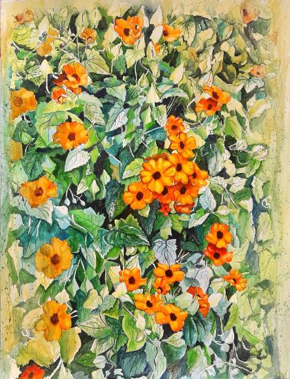 Paintings by Lasya Upadhyaya - Amber blossoms