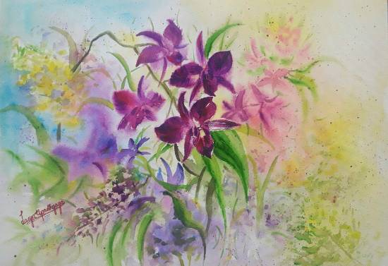 Painting by Lasya Upadhyaya - Symphony of orchids