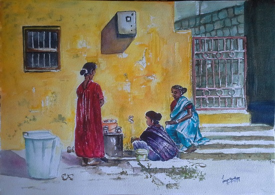 Paintings by Lasya Upadhyaya - Three Friends