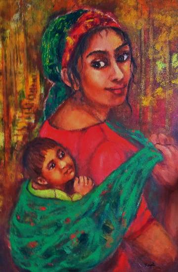 Paintings by Kajal Bhattacharya - Mother and Child