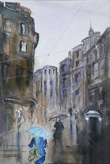 Paintings by Vikram Jadhav - A rainy day