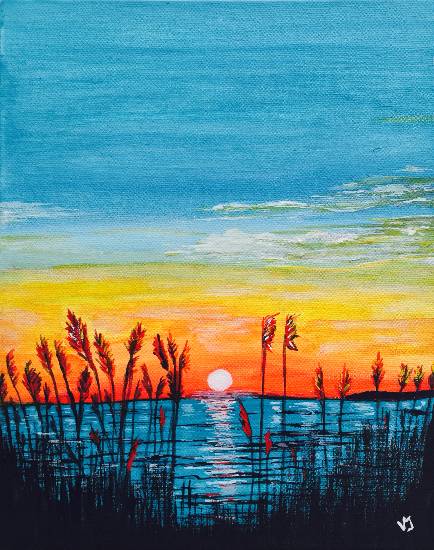 Paintings by Vikram Jadhav - Evening by the lake