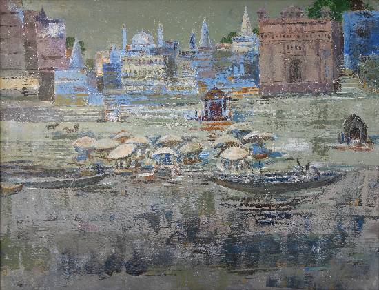 Painting by Nalini Bhagwat - Banaras Ghat - VII